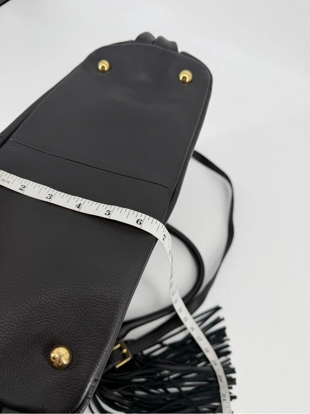 GILI Black Leather Hobo Satchel Bag Gold Hardware Tassel Shoulder Purse
